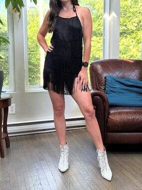 Black Fringe Halter Romper